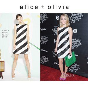 Alice + Olivia Paige Striped Leather Shift Dress